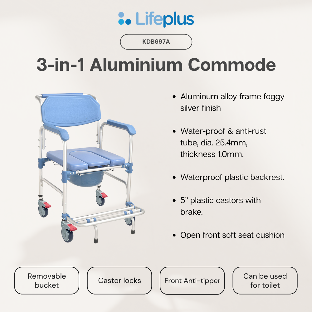 Lifeplus 3-in-1 Aluminium Commode