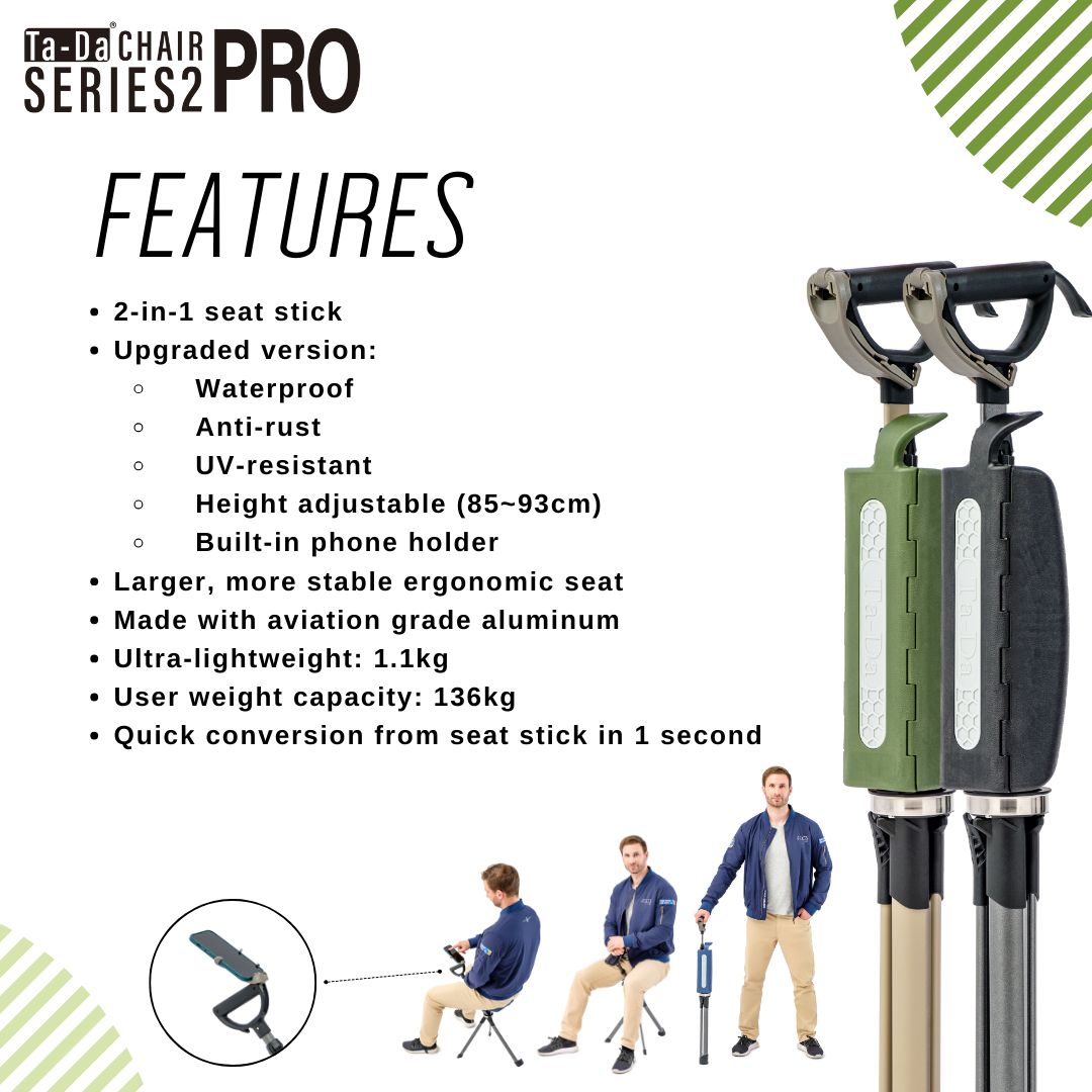 Ta-Da Chair 2 Pro 2-in-1 Walking Seat Stick | Made in Taiwan