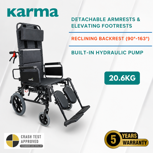Karma KM-5000 Reclining Transport Wheelchair (18" Seat)