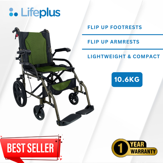 Lifeplus Flip-up Travel Wheelchair PHW863 - Forest Green