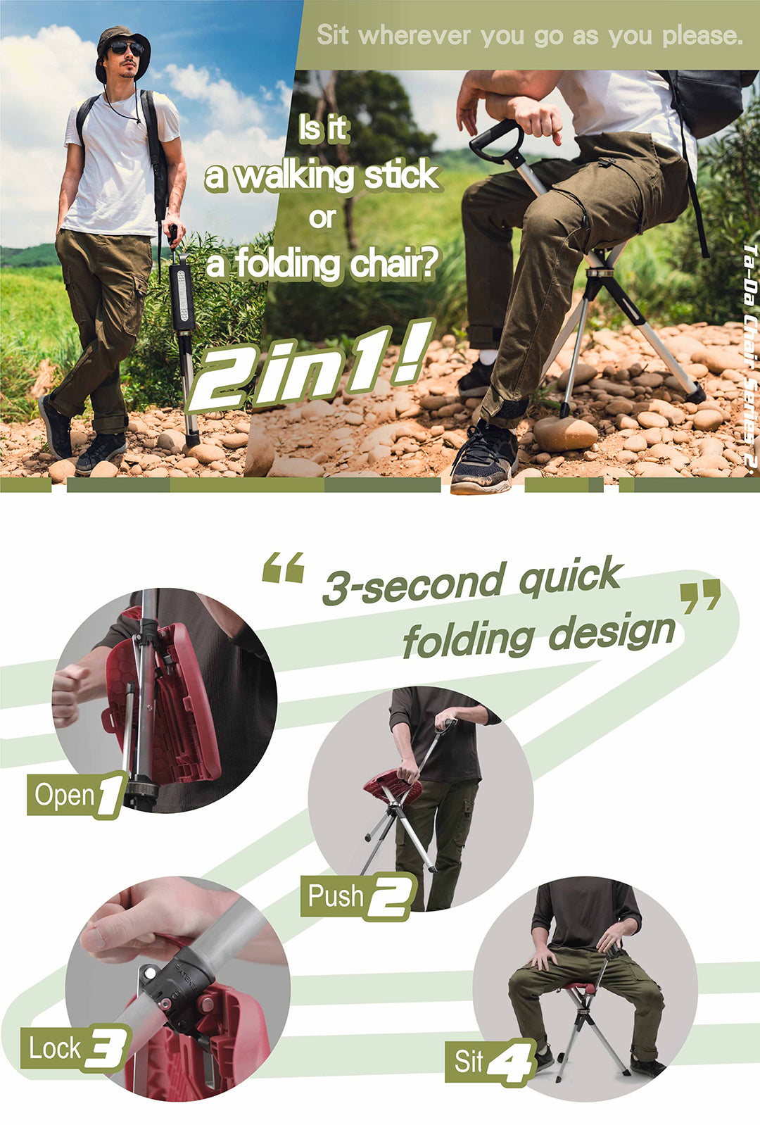 Ta-Da® Chair Series 2 Walking Seat Stick