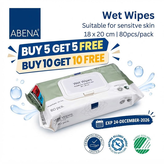 [BUY 1 FREE 1] ABENA Personal Care Wet Wipes [18 x 20cm / 80 sheets per pack] EXP : 24 DEC 2026